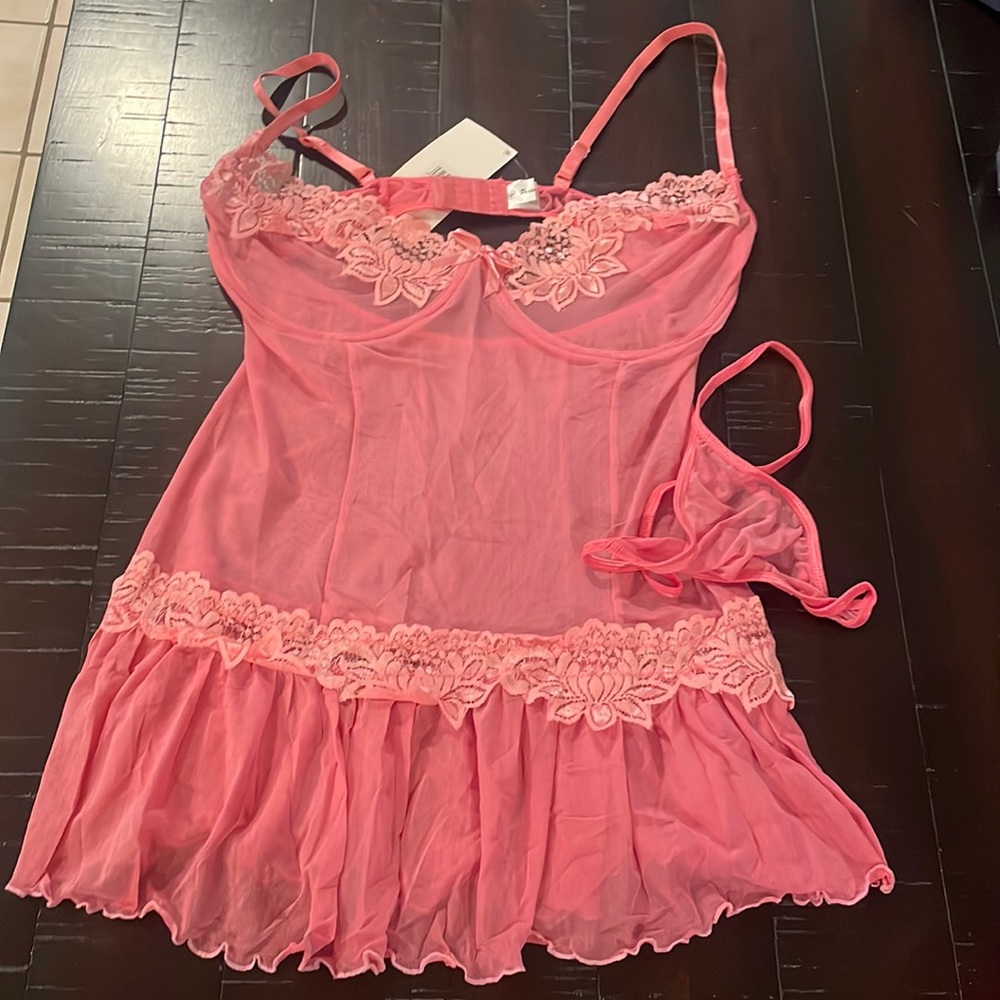 Pink sheer underwire babydoll xl lingerie